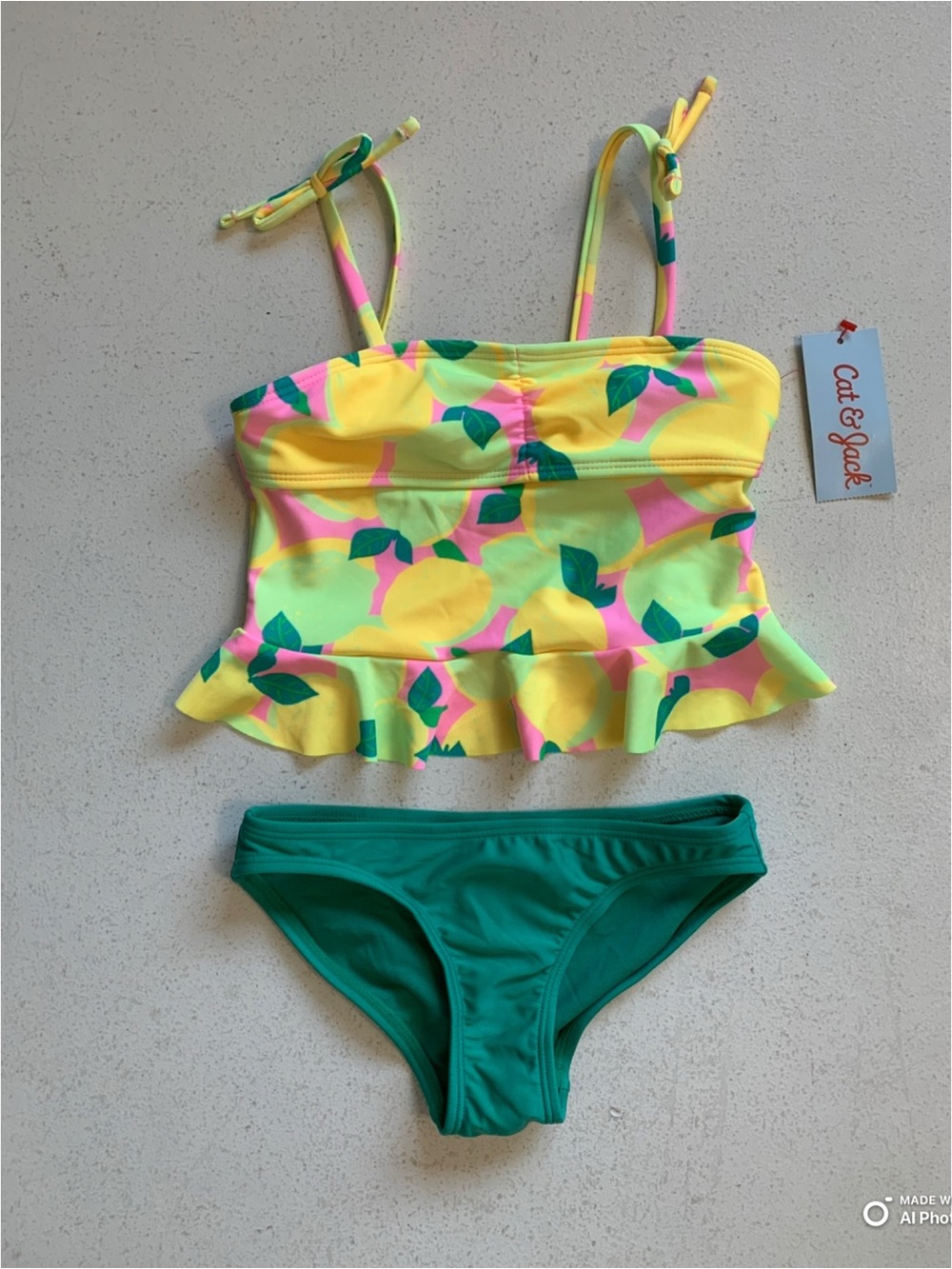 Cat & Jack / Art Class Girls Yellow & Green Lemon Print Bikini Set Size XS NWT